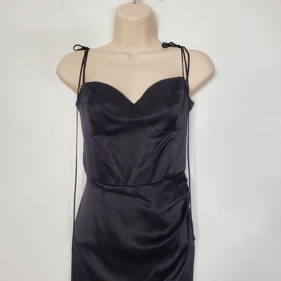 Reformation Marguerite Silk Tie Strap Fitted Wrap Skirt Midi Dress Black Size 4 - Picture 4 of 11